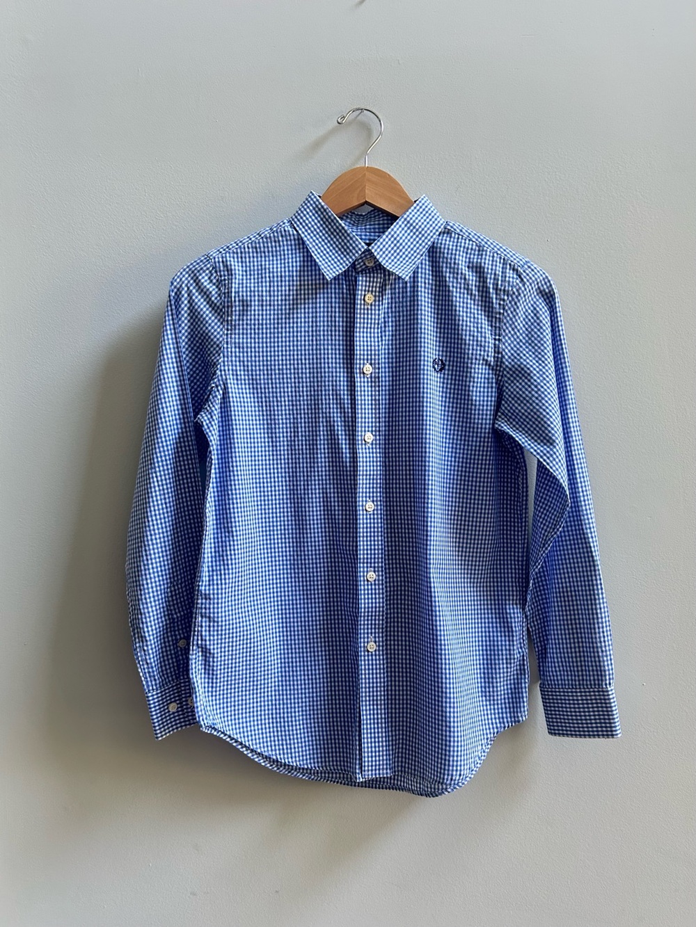 Lauren Ralph Boys Blue & White Gingham Button-Down Dress Shirt, Size 16